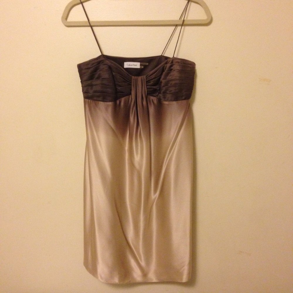 Calvin Klein brown champagne silk dress
